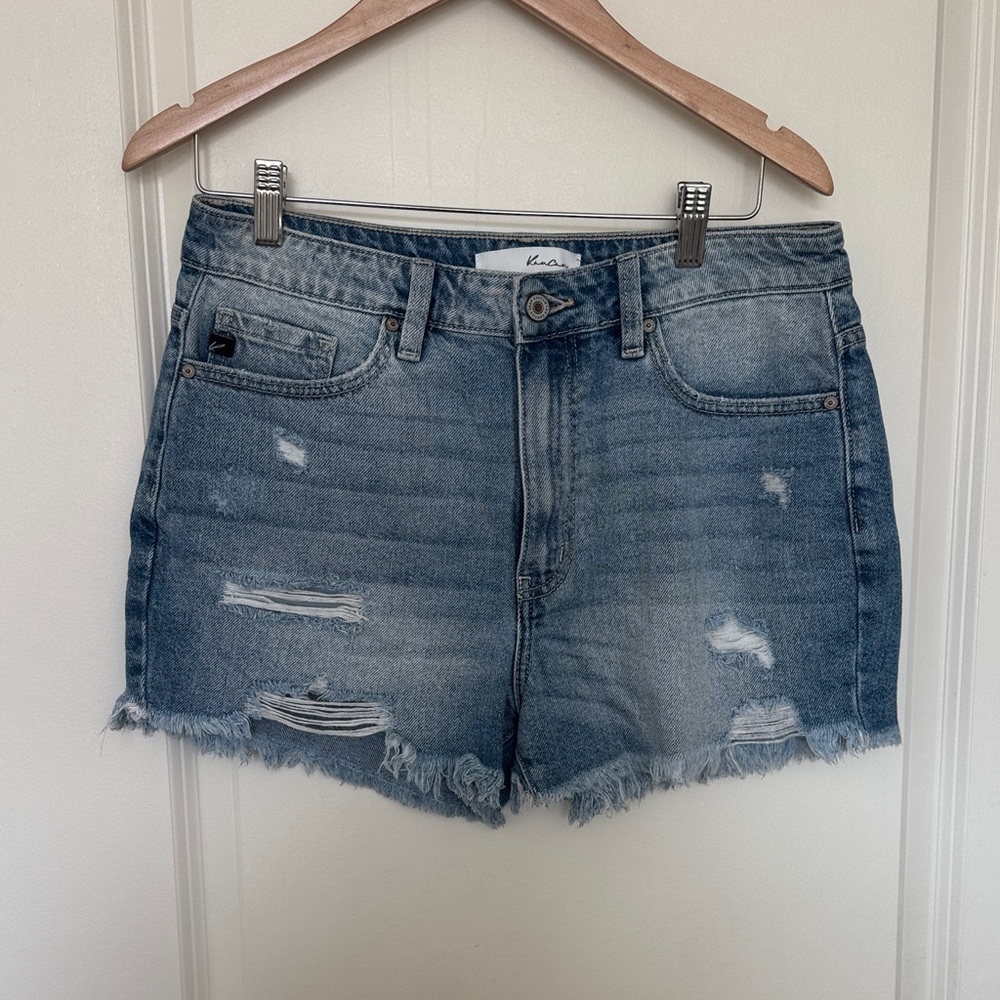KanCan Faded Light Blue Distressed Denim Shorts